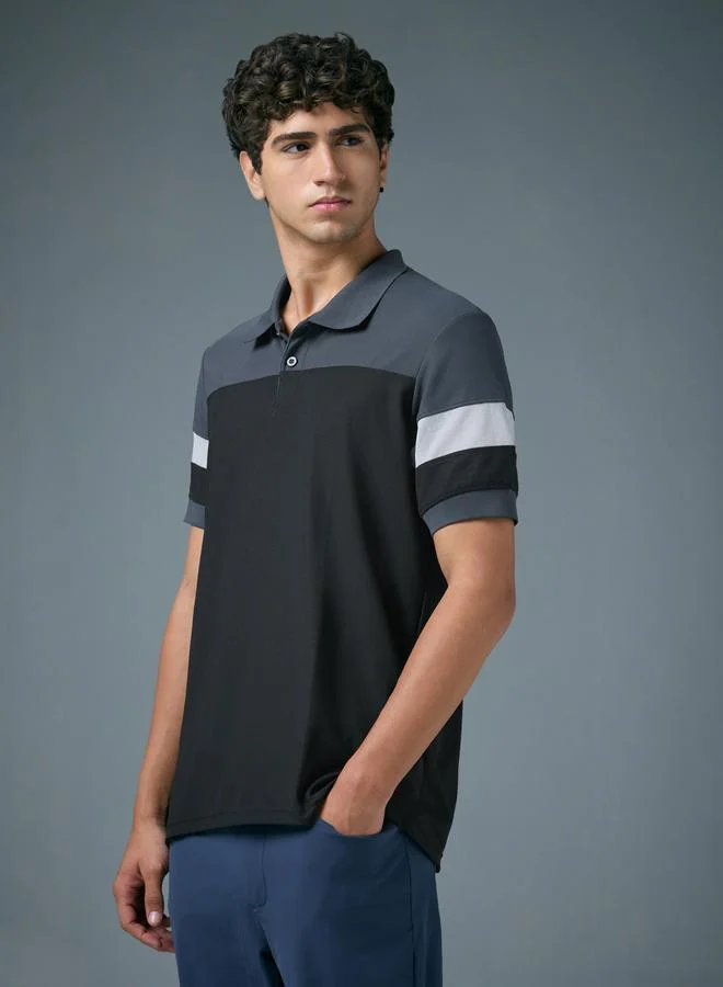 Technosport Men Slim Fit Color Block Pique Polo