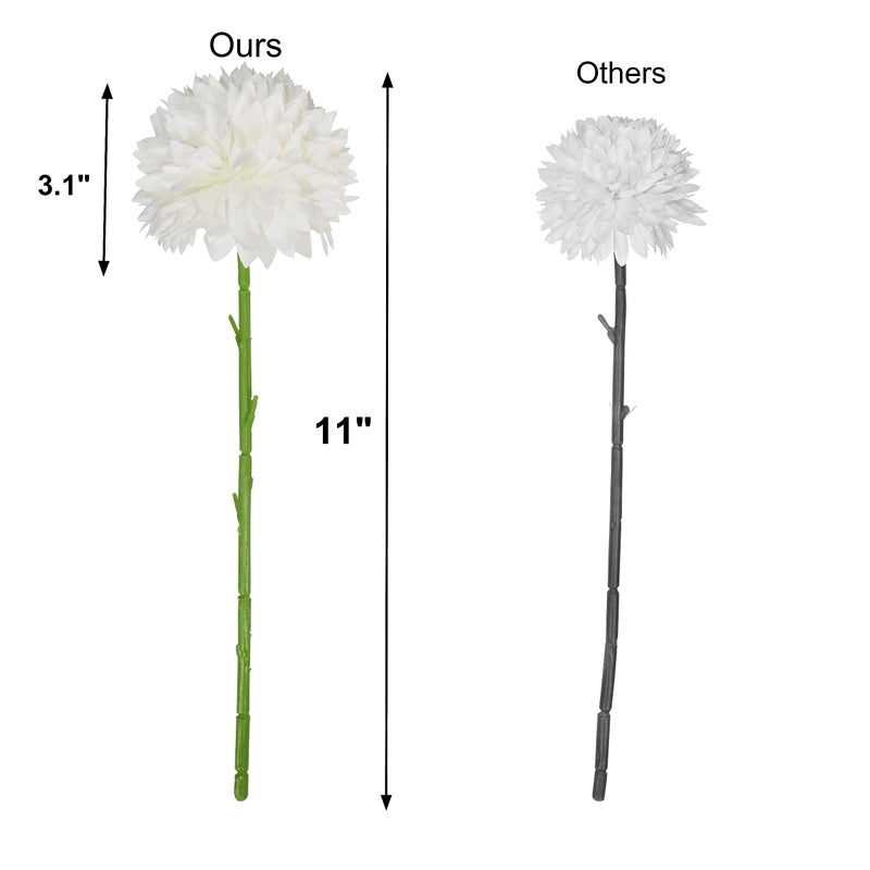 Tinsow 12 Pcs Artificial Flowers Faux Ball Chrysanthemum Bouquet Silk White Flowers Bridal Wedding Bouquet for Home Garden Party Wedding Decoration (White, 12) - Image 2
