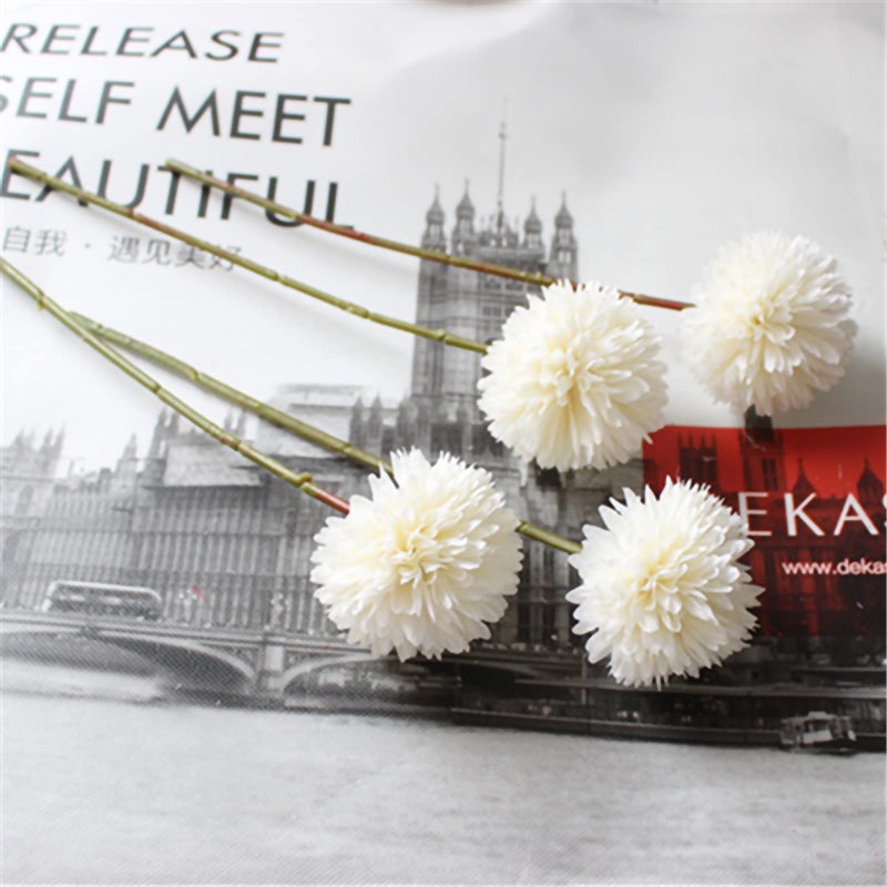 Tinsow 12 Pcs Artificial Flowers Faux Ball Chrysanthemum Bouquet Silk White Flowers Bridal Wedding Bouquet for Home Garden Party Wedding Decoration (White, 12) - Image 3