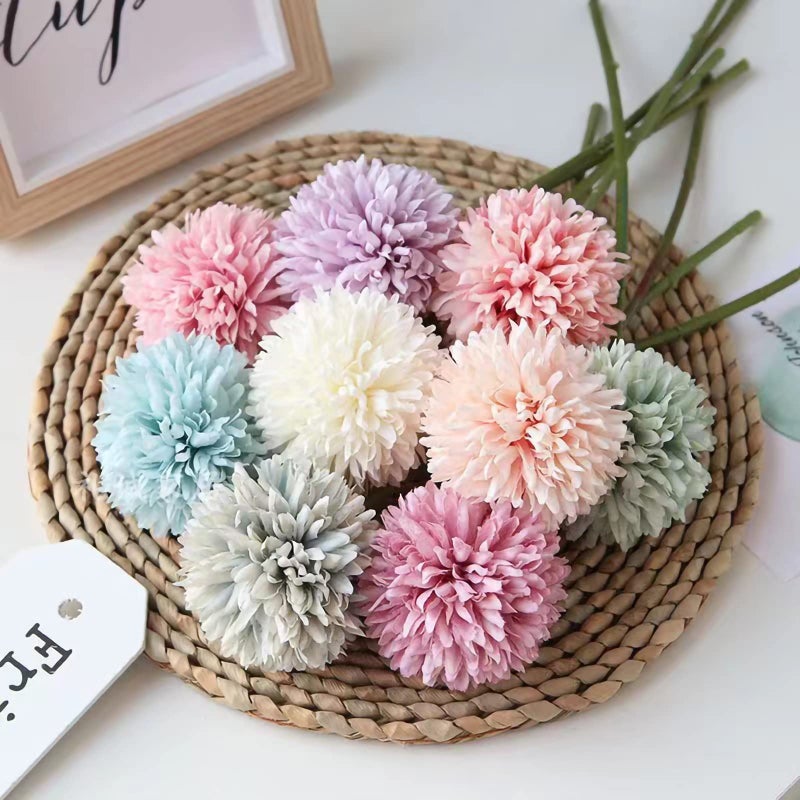 Tinsow 12 Pcs Artificial Flowers Faux Ball Chrysanthemum Bouquet Silk White Flowers Bridal Wedding Bouquet for Home Garden Party Wedding Decoration (White, 12) - Image 5