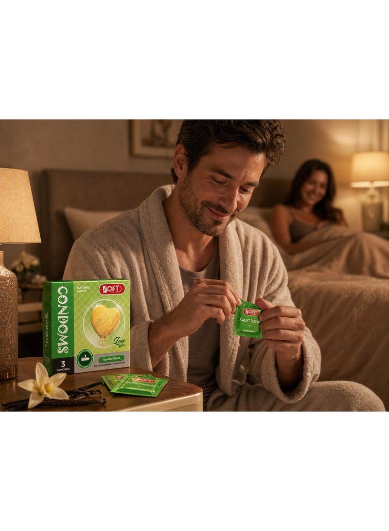 سوفت واقي ذكري بنكهة الفانيليا من SOFT Medical – لاتكس طبيعي، كلاسيك مزلق، 3 قطع، Flavoured Condoms للبالغين - Image 2