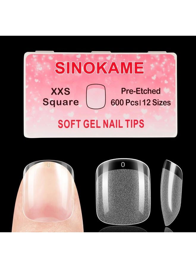 SINOKAME 600Pcs Extra Short XXS Square Gel Nail Tips, Small Petite Pre-etched Full Cover Fake Nails for Short Nail Beds, Extra Short Squoval Clear Press on Glue on Acrylic Nails Extension,12 Sizes - Image 1