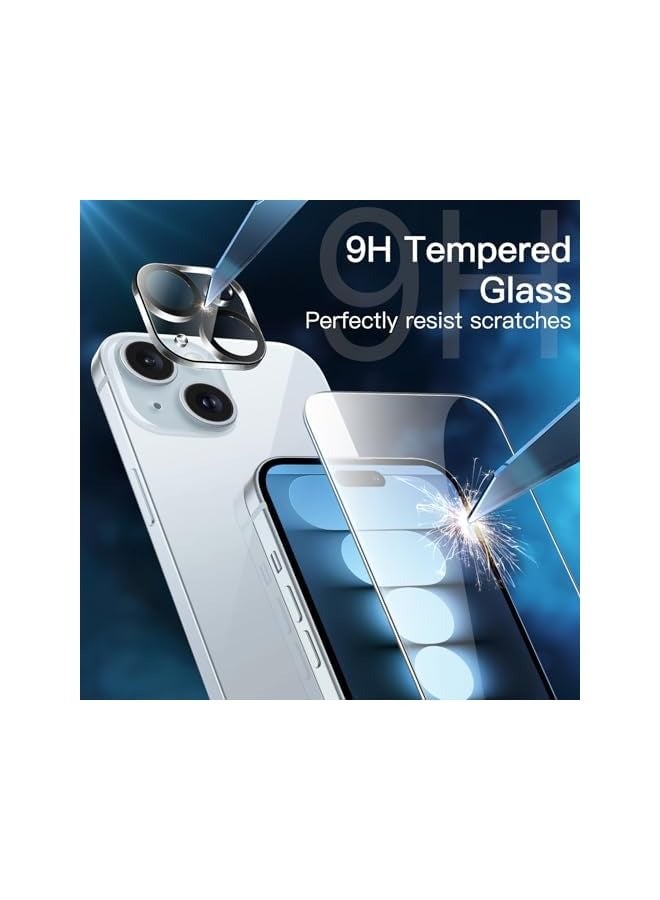 جي تيك واقي شاشة لهاتف iPhone 15 Plus مقاس 6.7 بوصة مع واقي عدسة الكاميرا، أداة سهلة التركيب، طبقة من الزجاج المقوى، شفاف عالي الدقة، عبوتان لكل منهما - Image 4