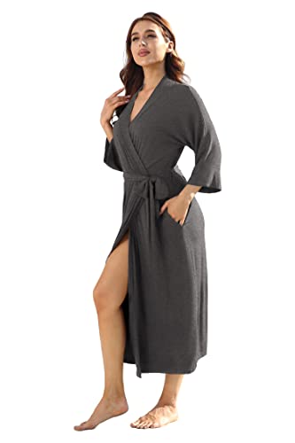 Witbuy Women's Soft Robes Lightweight Kimono Loungewear Long Nightgown Knit Bathrobe Casual Sleepwear Pajamas with Pockets - Image 2