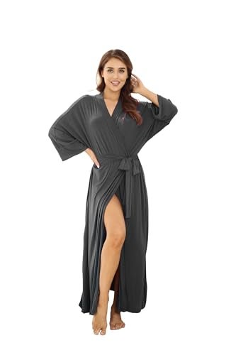 Witbuy Women's Soft Robes Lightweight Kimono Loungewear Long Nightgown Knit Bathrobe Casual Sleepwear Pajamas with Pockets - Image 1