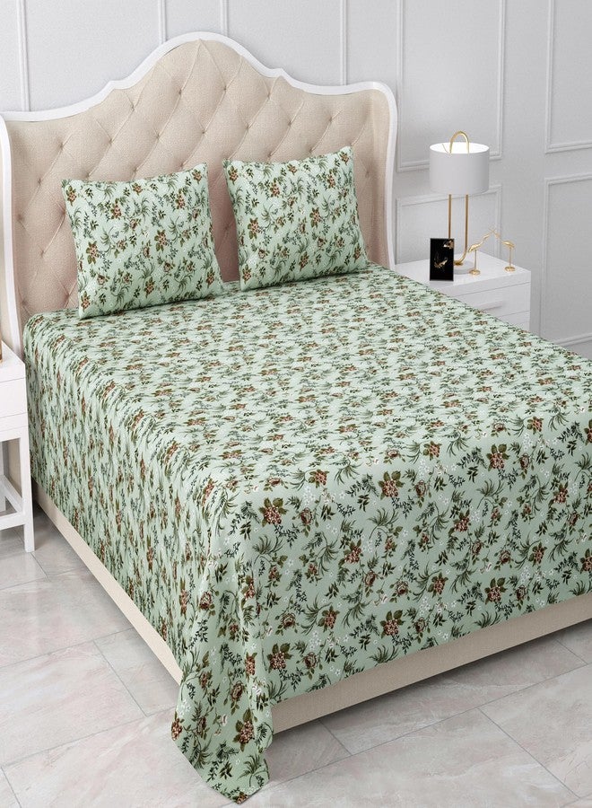 Bella Casa Double Bedsheet Set Cotton King Size With 2 Pillow Covers Floral Design Green Colour - Stella Collection, 180 Tc - Image 1