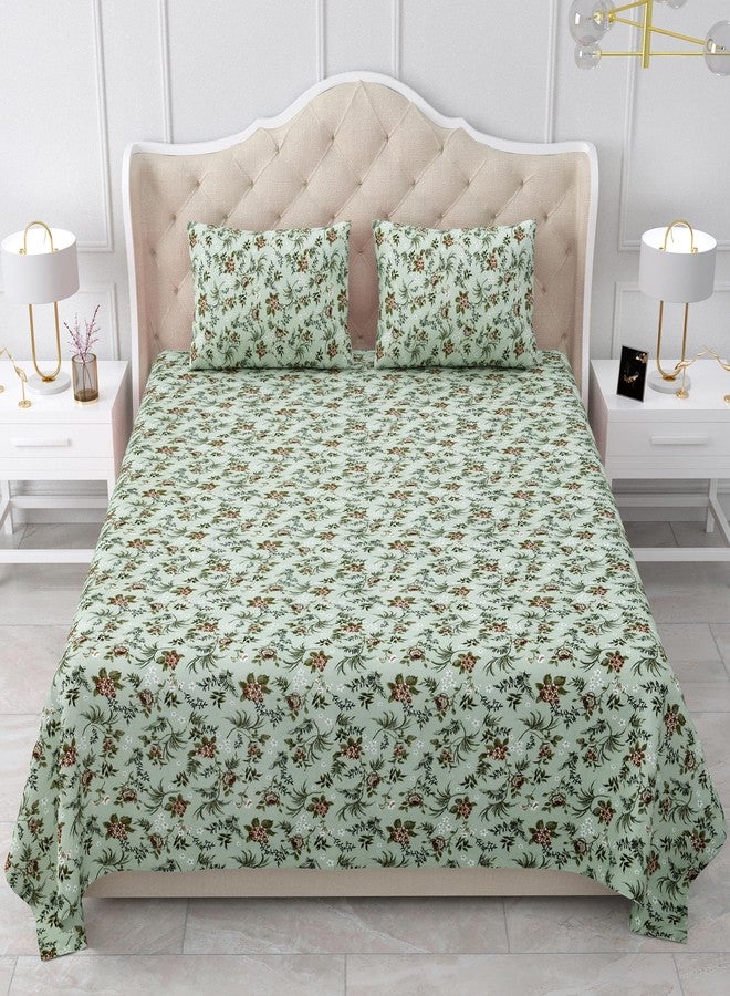 Bella Casa Double Bedsheet Set Cotton King Size With 2 Pillow Covers Floral Design Green Colour - Stella Collection, 180 Tc - Image 2