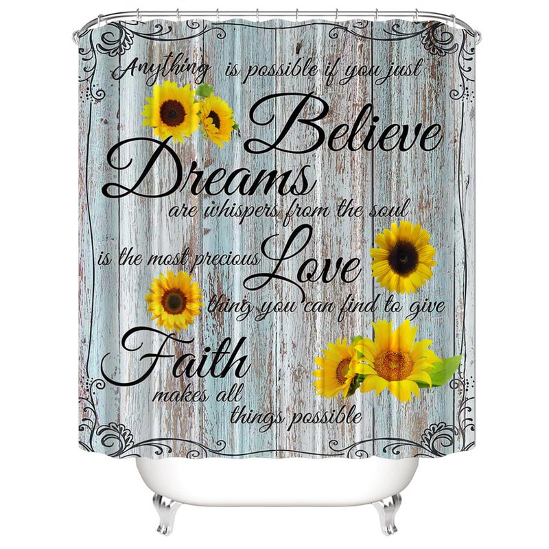 AZHM 4pcs Farmhouse Shower Curtain Sets Sunflower Bathroom Decor Set Inspirational Quotes Bathroom Curtain Shower Set with Rugs and Accessories Floral Flower Toilet Curtain Set - Image 4