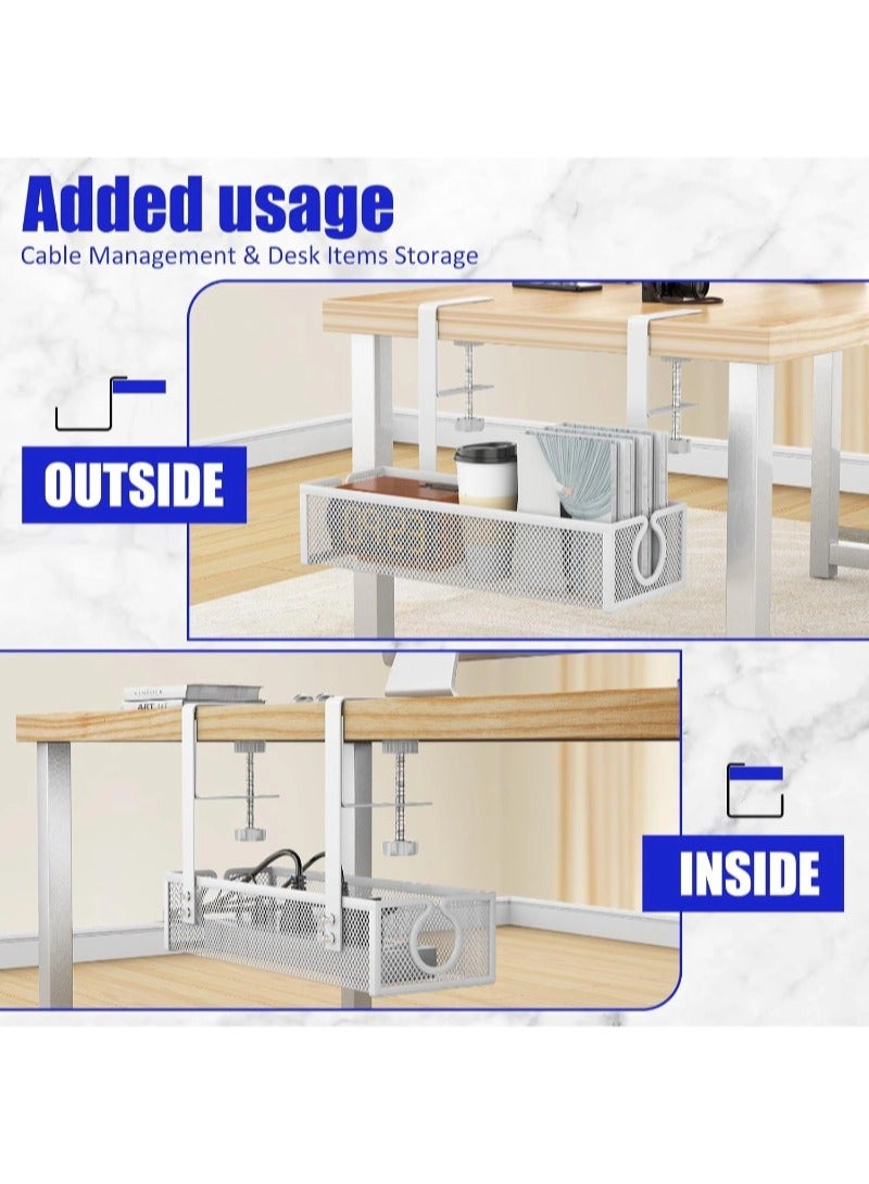 Under Desk Cable Management Tray, Metal Long Arms(3.9in), No Drill Mesh Wire Management Tray Cable Box for Office, Desk Wire Organizer with Clamp Mount, 1 Pack, White - Image 5