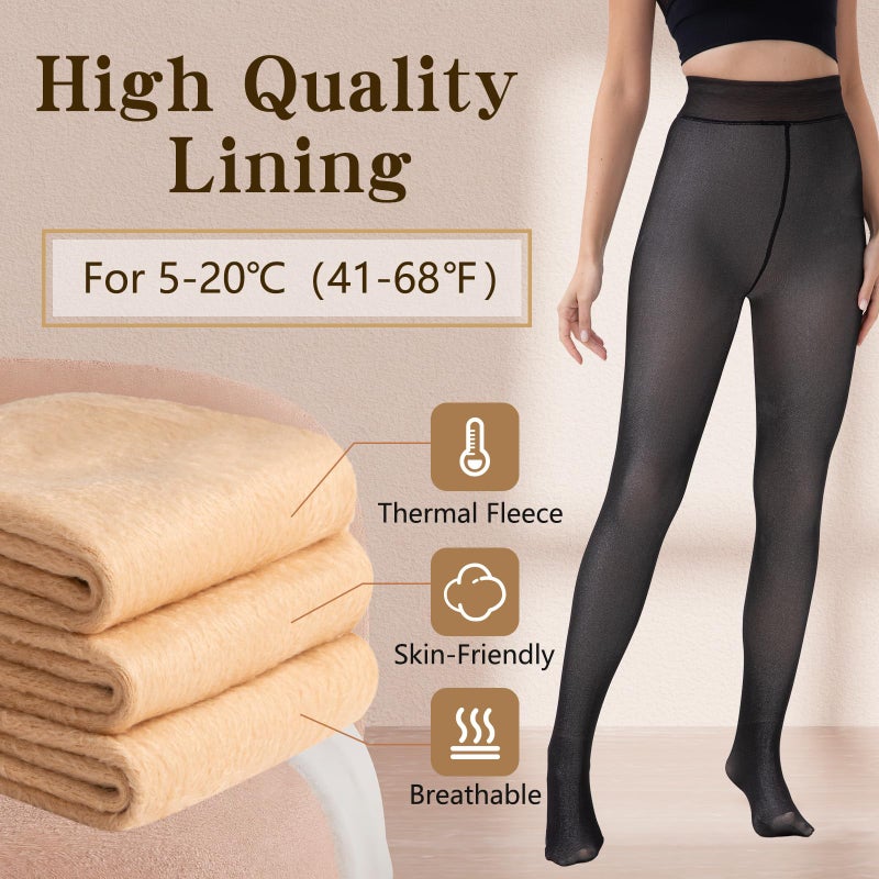 HONGTEYA Fleece Lined Tights Women Winter Thermal Leggings Pantyhose Fake Translucent Thick Warm Sheer Tights (US, Alpha, X-Large, Regular, Regular, Fake Translucent Silver) - Image 2
