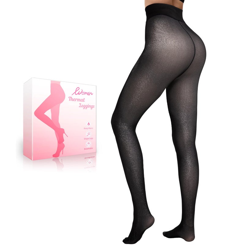 HONGTEYA Fleece Lined Tights Women Winter Thermal Leggings Pantyhose Fake Translucent Thick Warm Sheer Tights (US, Alpha, X-Large, Regular, Regular, Fake Translucent Silver) - Image 1