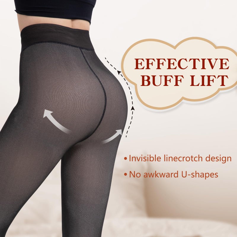 HONGTEYA Fleece Lined Tights Women Winter Thermal Leggings Pantyhose Fake Translucent Thick Warm Sheer Tights (US, Alpha, X-Large, Regular, Regular, Fake Translucent Silver) - Image 3
