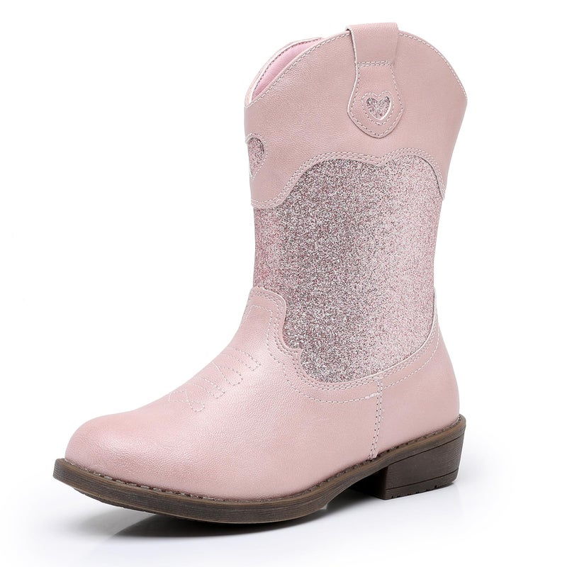 Ahannie Girls Glitter Cowboy Boots â€“ Sparkly Western Cowgirl Boots with Side Zipper (Toddler/Little Kid/Big Kid)(Pink/Glitter-2 Little Kid) - Image 1