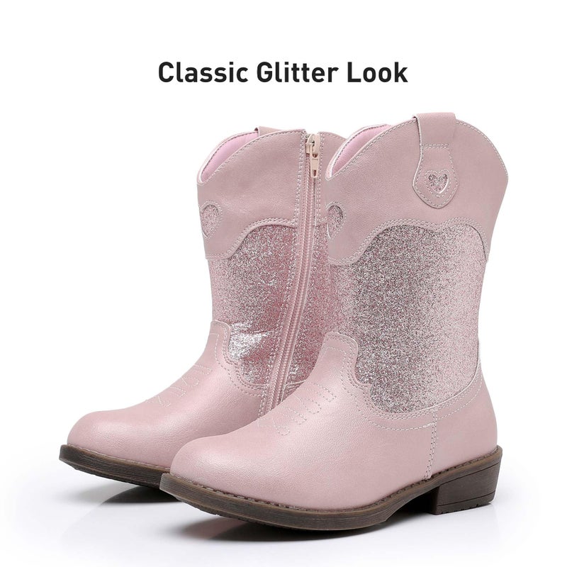 Ahannie Girls Glitter Cowboy Boots â€“ Sparkly Western Cowgirl Boots with Side Zipper (Toddler/Little Kid/Big Kid)(Pink/Glitter-2 Little Kid) - Image 4