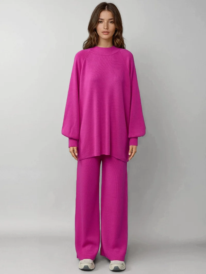 My Fashion Magenta Pink MY FASHION Loose Fit Sweater & Pants Knit Co-ord Set for Women | Best Price UAE