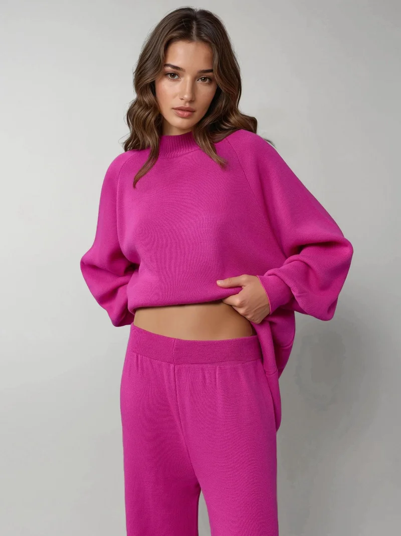 My Fashion Magenta Pink MY FASHION Loose Fit Sweater & Pants Knit Co-ord Set for Women | Best Price UAE