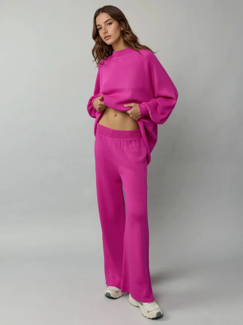 My Fashion Magenta Pink MY FASHION Loose Fit Sweater & Pants Knit Co-ord Set for Women | Best Price UAE
