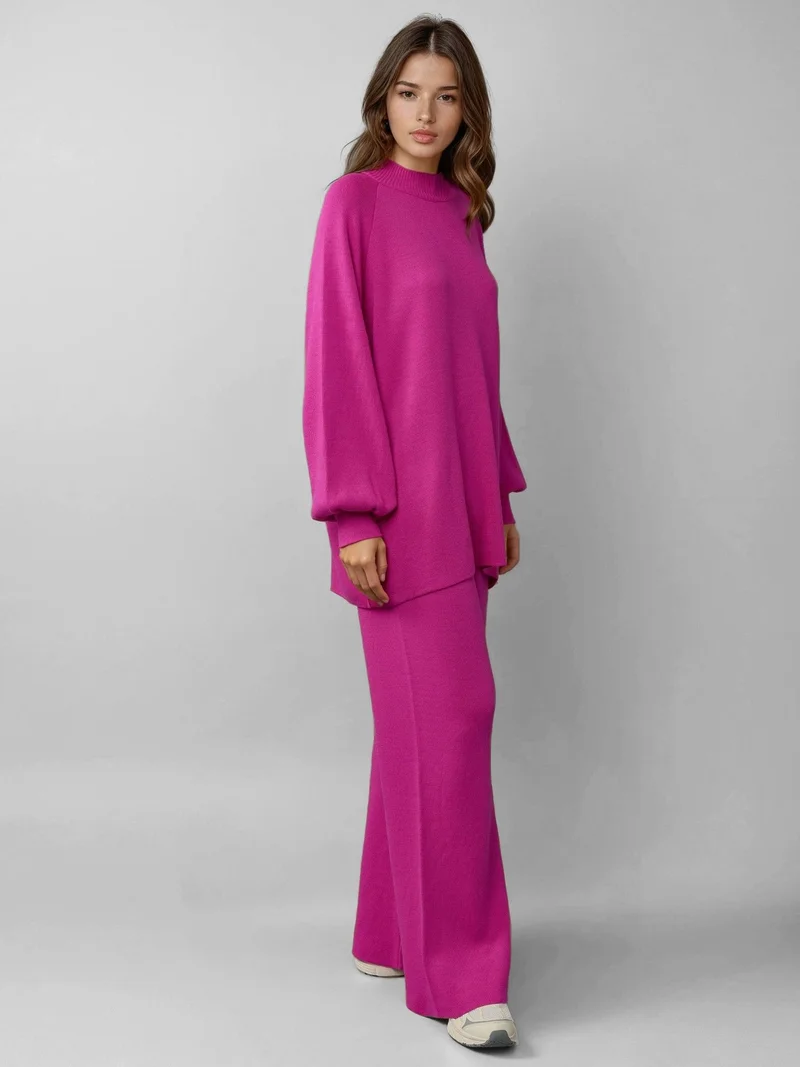 My Fashion Magenta Pink MY FASHION Loose Fit Sweater & Pants Knit Co-ord Set for Women | Best Price UAE