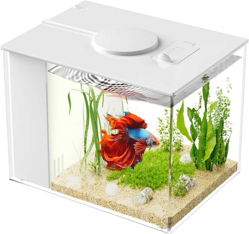Vehipa 3.7L Small Betta Aquarium Complete Set, Nano Acrylic Aquarium with Filter, LED Lighting, Pump, Ideal for Small Fish, Shrimp and Plants (White) - Image 1