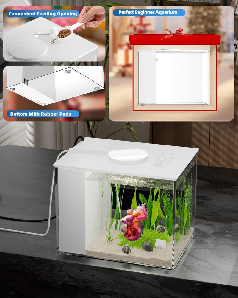 Vehipa 3.7L Small Betta Aquarium Complete Set, Nano Acrylic Aquarium with Filter, LED Lighting, Pump, Ideal for Small Fish, Shrimp and Plants (White) - Image 5