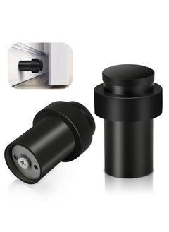KASTWAVE Door Stoppers, Floor Mounted Door Stop Black Heavy Duty Doorstop Stainless Steel Modern Door Stops Bumper Wall Protector Decorative Solid Rubber Tall Floor Door Stopper for Skirtings (2 Pack)  - Image 1