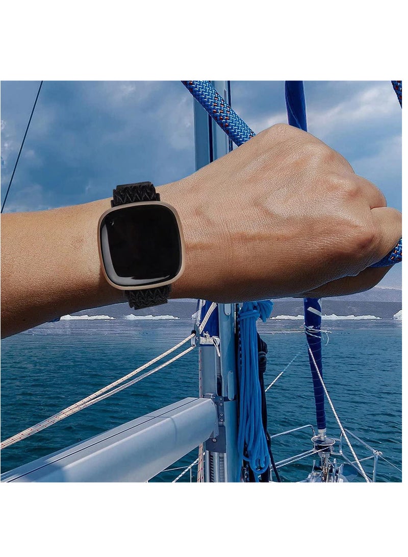 KASTWAVE Elastic Strap Compatible with Fitbit Versa 3/ Fitbit Sense Strap,Adjustable Nylon Sports Straps for Women Men,Breathable Replacement Wristband,Black - Image 3