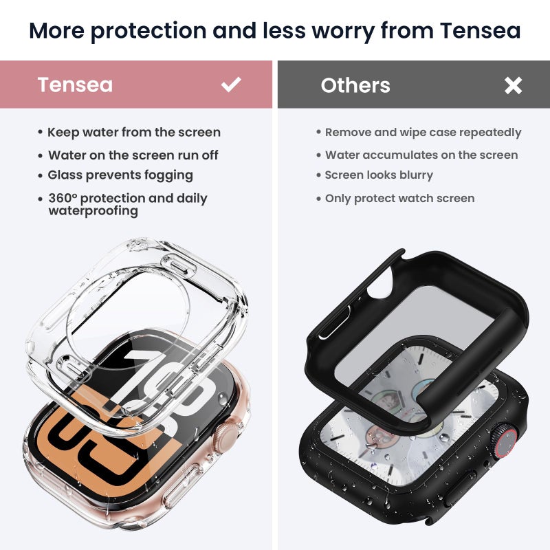 Tensea (2 in 1) for Waterproof Apple Watch Screen Protector Case Series 11/10 42mm Accessories, 360 Front and Back, iWatch PC Face Cover with Tempered Glass for Women Men, 42 mm - Image 2