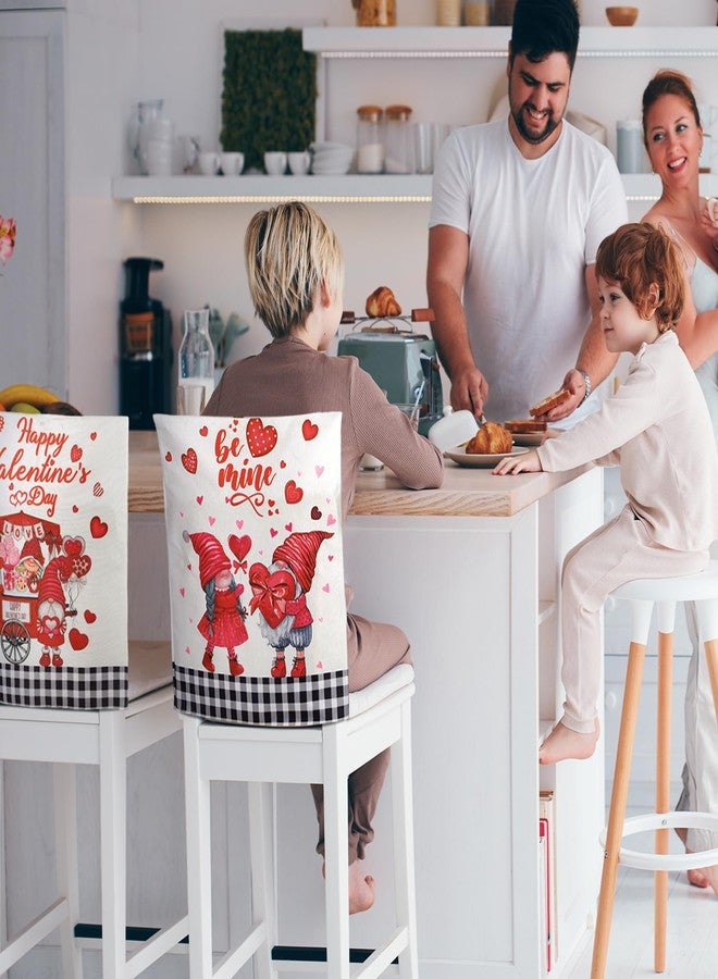 FuWeave مجموعة فوويف من 6 قطع لأغطية ظهر الكراسي لعيد الحب، أغطية كراسي طعام لعيد الحب، زينة كراسي عيد الحب على شكل قلب (نقشة الجاموس) - Image 4