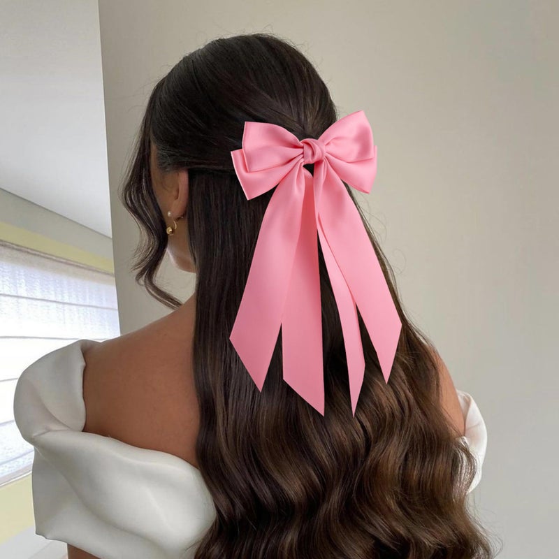 hisial 6Pcs Bow Hair Ties Non-Damage Ponytail Holders Hair Bows Ribbon for Women Fashion Bows Accessories for Girls Elastic Hair Bands(White/Pink/Red/Black) - Image 3