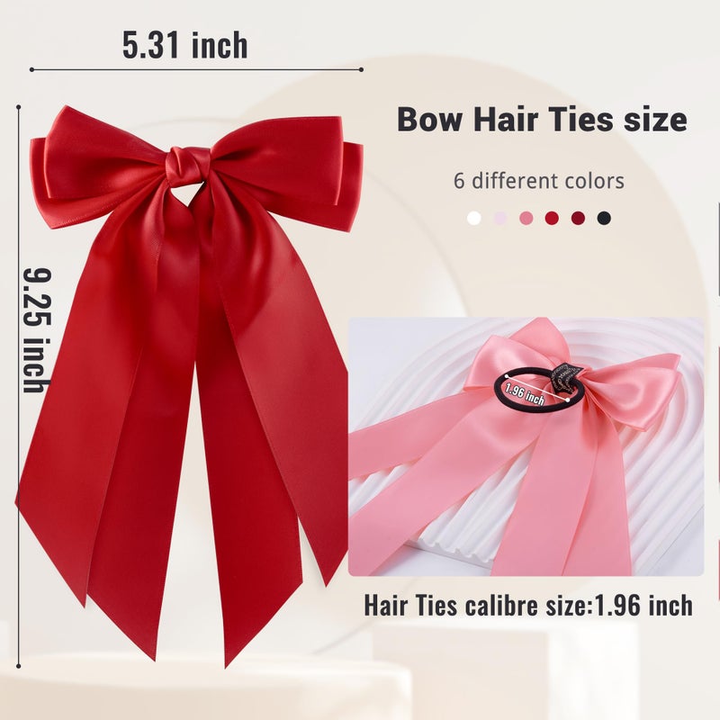 hisial 6Pcs Bow Hair Ties Non-Damage Ponytail Holders Hair Bows Ribbon for Women Fashion Bows Accessories for Girls Elastic Hair Bands(White/Pink/Red/Black) - Image 2