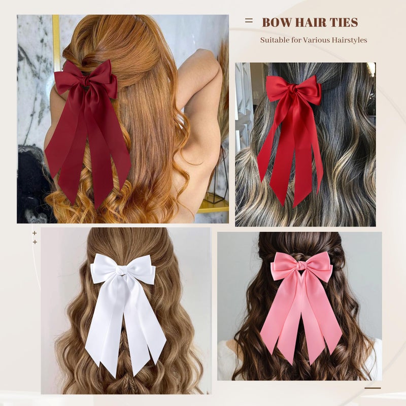 hisial 6Pcs Bow Hair Ties Non-Damage Ponytail Holders Hair Bows Ribbon for Women Fashion Bows Accessories for Girls Elastic Hair Bands(White/Pink/Red/Black) - Image 5