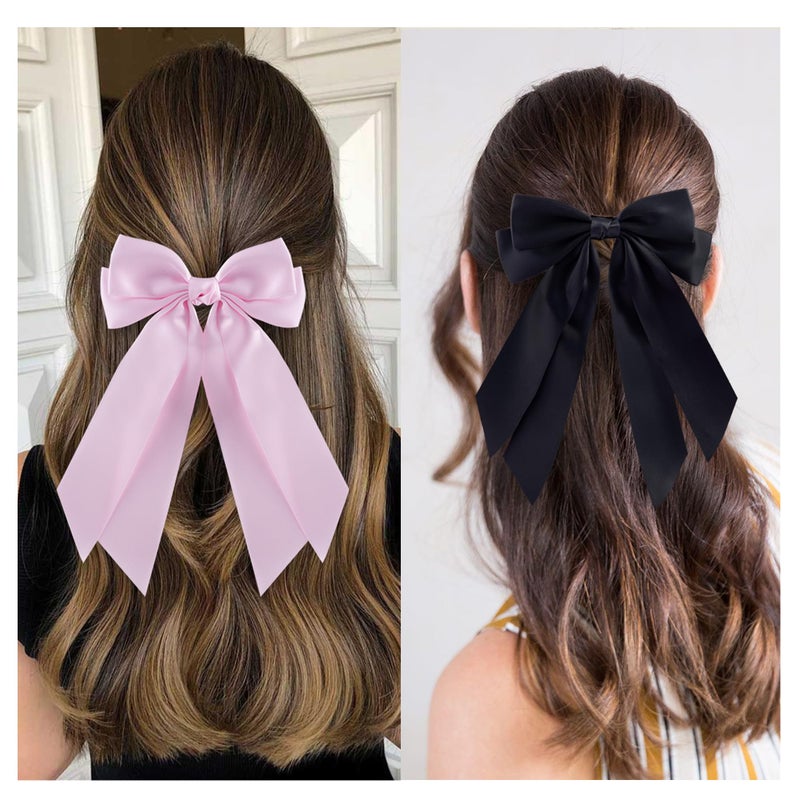 hisial 6Pcs Bow Hair Ties Non-Damage Ponytail Holders Hair Bows Ribbon for Women Fashion Bows Accessories for Girls Elastic Hair Bands(White/Pink/Red/Black) - Image 4