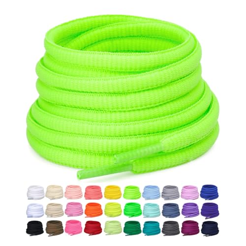 Puzeam 2 Pairs Oval Athletic Shoelaces 33 Colors 1/4" Half Round Shoe Laces for Sneakers - Fluorescent Green 80 - Image 1