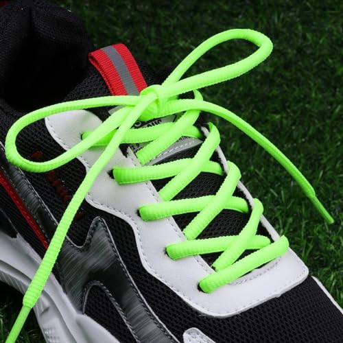 Puzeam 2 Pairs Oval Athletic Shoelaces 33 Colors 1/4" Half Round Shoe Laces for Sneakers - Fluorescent Green 80 - Image 2