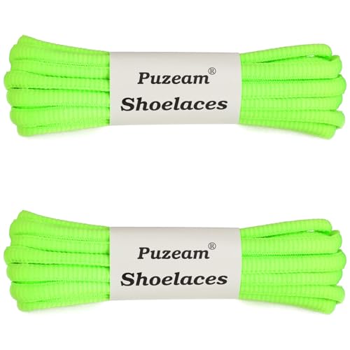Puzeam 2 Pairs Oval Athletic Shoelaces 33 Colors 1/4" Half Round Shoe Laces for Sneakers - Fluorescent Green 80 - Image 3