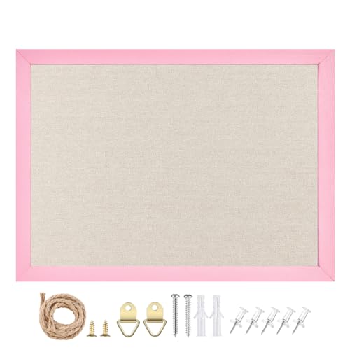 TORASO Small Linen Bulletin Board102x142 Pink Wood Frame Bulletin BoardsBeige Linen Pin Board for Home Kitchen Office DecorativePK2636 - Image 3