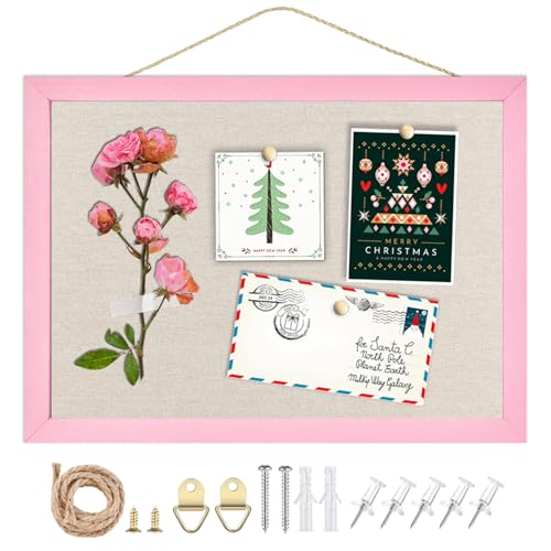 TORASO Small Linen Bulletin Board102x142 Pink Wood Frame Bulletin BoardsBeige Linen Pin Board for Home Kitchen Office DecorativePK2636 - Image 1