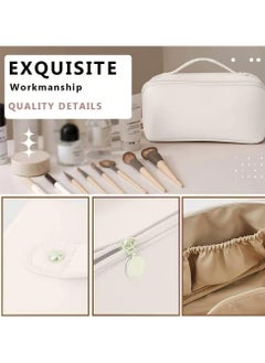 OUYoo Large Capacity Travel Cosmetic Bag, Multifunction Organizer Storage Bag, Leather Waterproof Bag, Makeup Bag with Handle and Dividers, Skincare Dispenser, Toiletry Bag for Women  - Image 4