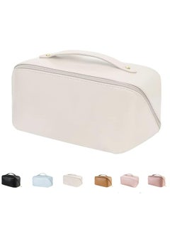 OUYoo Large Capacity Travel Cosmetic Bag, Multifunction Organizer Storage Bag, Leather Waterproof Bag, Makeup Bag with Handle and Dividers, Skincare Dispenser, Toiletry Bag for Women  - Image 1
