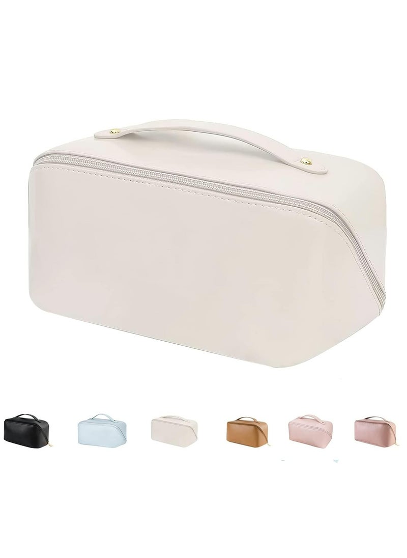 OUYoo - Large Capacity Travel Cosmetic Bag, Multifunction Organizer Storage Bag, Leather Waterproof Bag, Makeup Bag with Handle and Dividers, Skincare Dispenser, Toiletry Bag for Women - Image 1