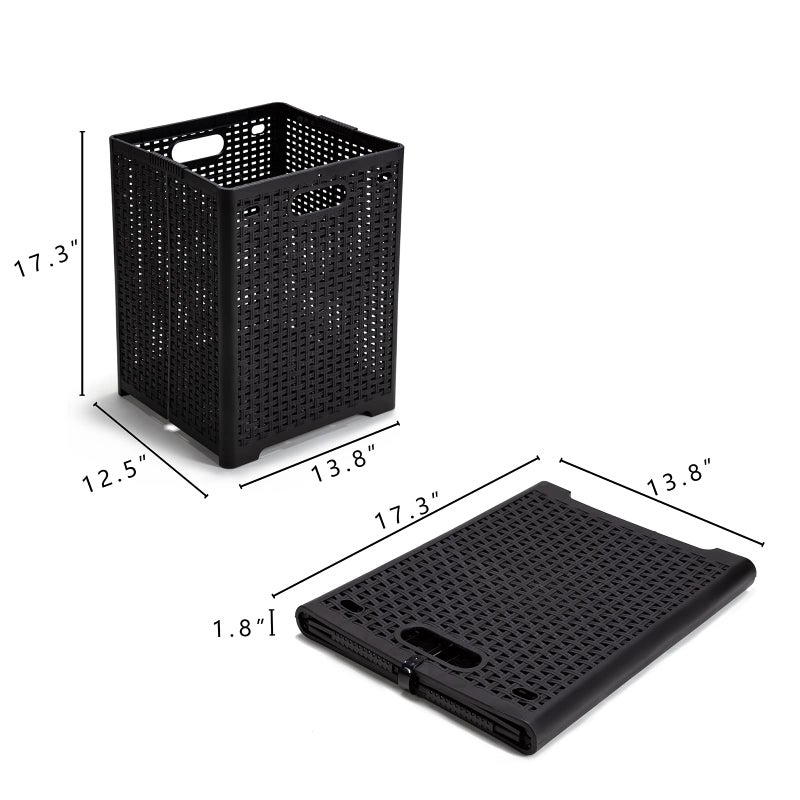 Eslite 42L Collapsible Plastic Laundry Baskets,Foldable Laundry Hamper,Pack of 2 (Black) - Image 4