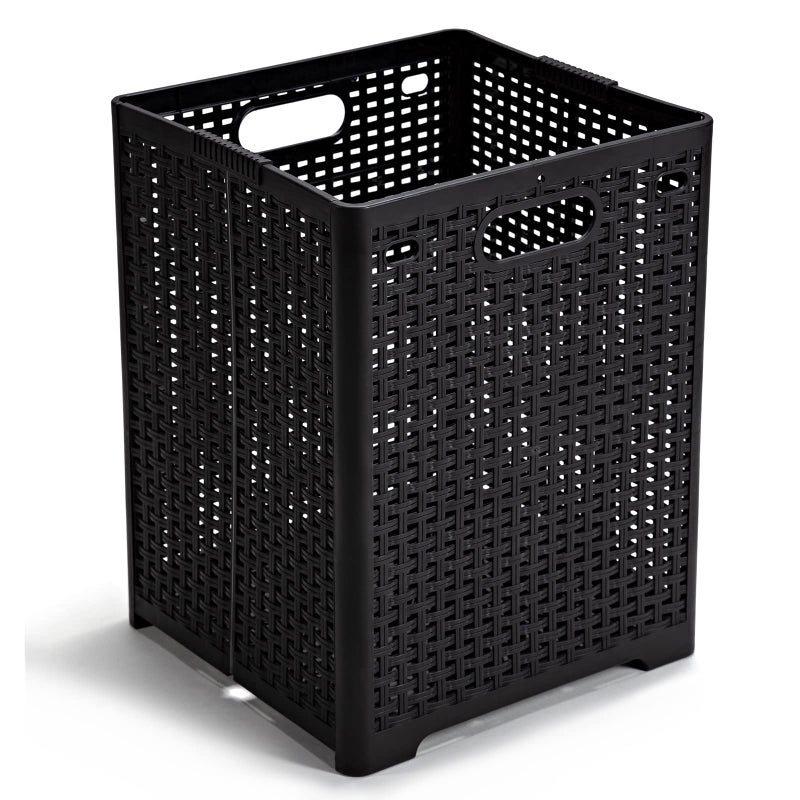 Eslite 42L Collapsible Plastic Laundry Baskets,Foldable Laundry Hamper,Pack of 2 (Black) - Image 2