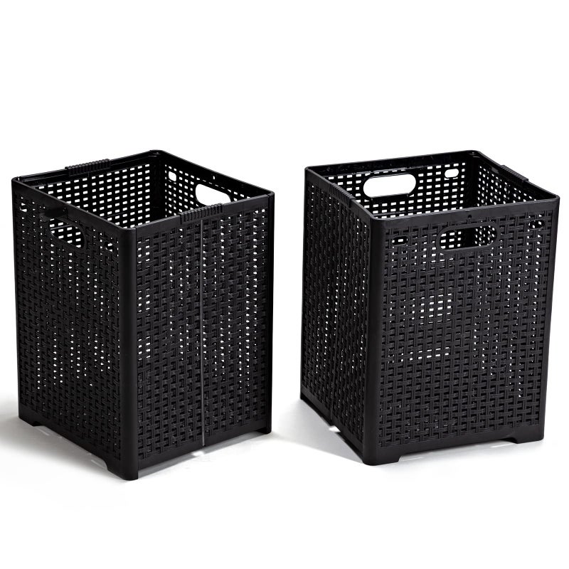 Eslite 42L Collapsible Plastic Laundry Baskets,Foldable Laundry Hamper,Pack of 2 (Black) - Image 1