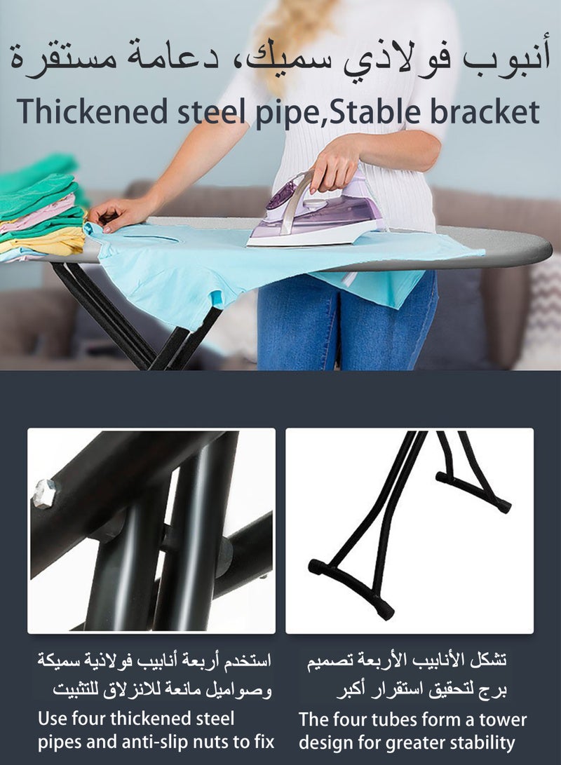 WAMIT Ironing Board, Folding Ironing Stand with Iron Rest, Heavy Sturdy Metal Frame Legs Iron Stand, Ironing Board Adjustable Height for Dorm, Home, Laundry Room, 110 x 31 cm, Grey - Image 3