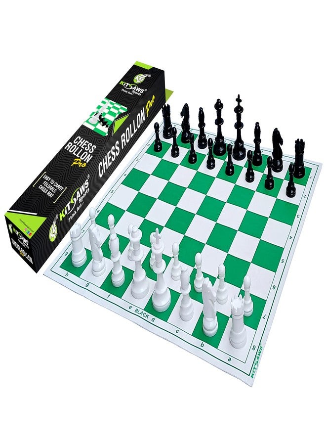 Kitsaws Sports 18 * 18 Inches Roll-up Vinyl Tournament Chess Set with Storage Box, for Kids & Adults (Green & White) (Vinyl Chessman Rollon Pro 18"+Chessmen Champion Solid). - Image 1
