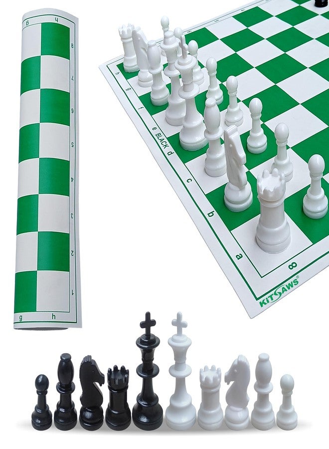 Kitsaws Sports 18 * 18 Inches Roll-up Vinyl Tournament Chess Set with Storage Box, for Kids & Adults (Green & White) (Vinyl Chessman Rollon Pro 18"+Chessmen Champion Solid). - Image 3