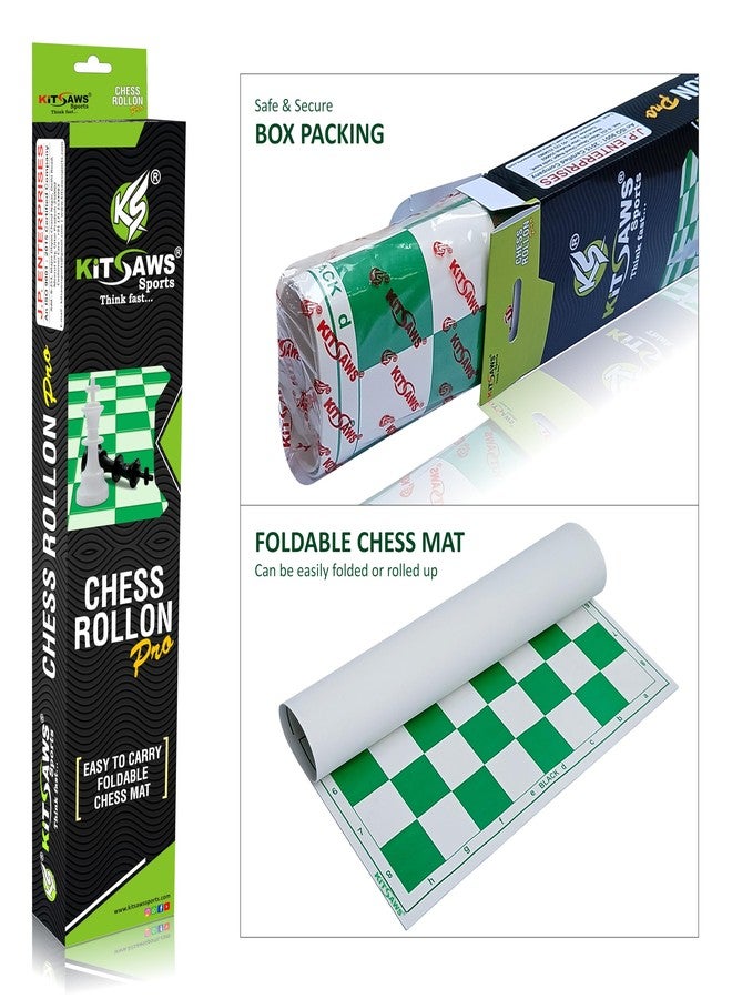 Kitsaws Sports 18 * 18 Inches Roll-up Vinyl Tournament Chess Set with Storage Box, for Kids & Adults (Green & White) (Vinyl Chessman Rollon Pro 18"+Chessmen Champion Solid). - Image 2
