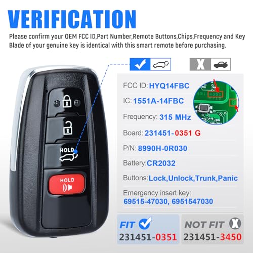 Keymall Key Fob Smart Transmitter Keyless Entry Remote Replacement for Toyota RAV4 2019 2020 2021 2314510351 G Board HYQ14FBC 8990H0R030 4 Buttons - Image 3