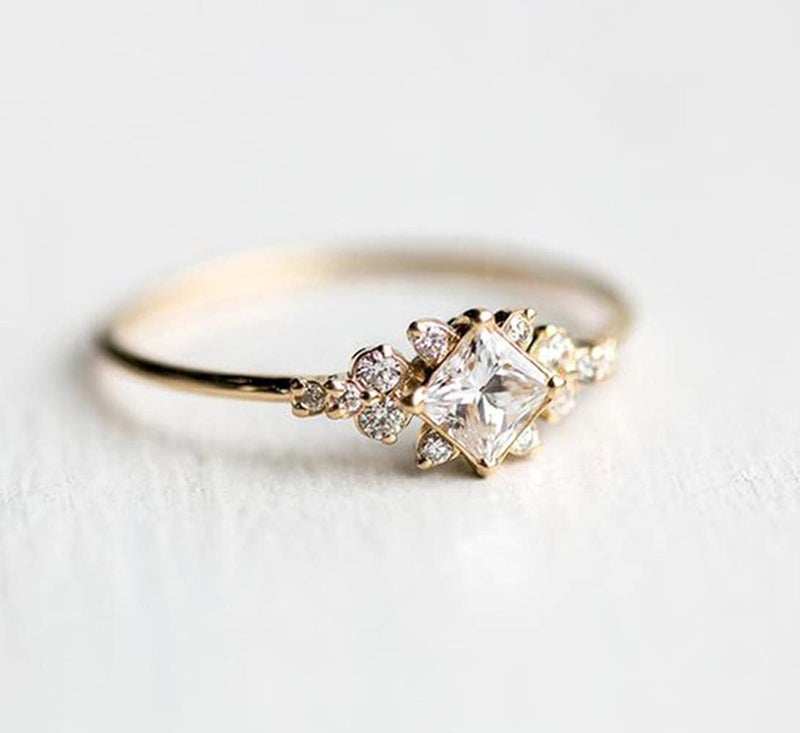 Koguxuix Vintage Ring Gold Engagement Ring CZ Crystal Diamond Wedding Ring 14k Gold Milgrain Ring Band (7) - Image 5