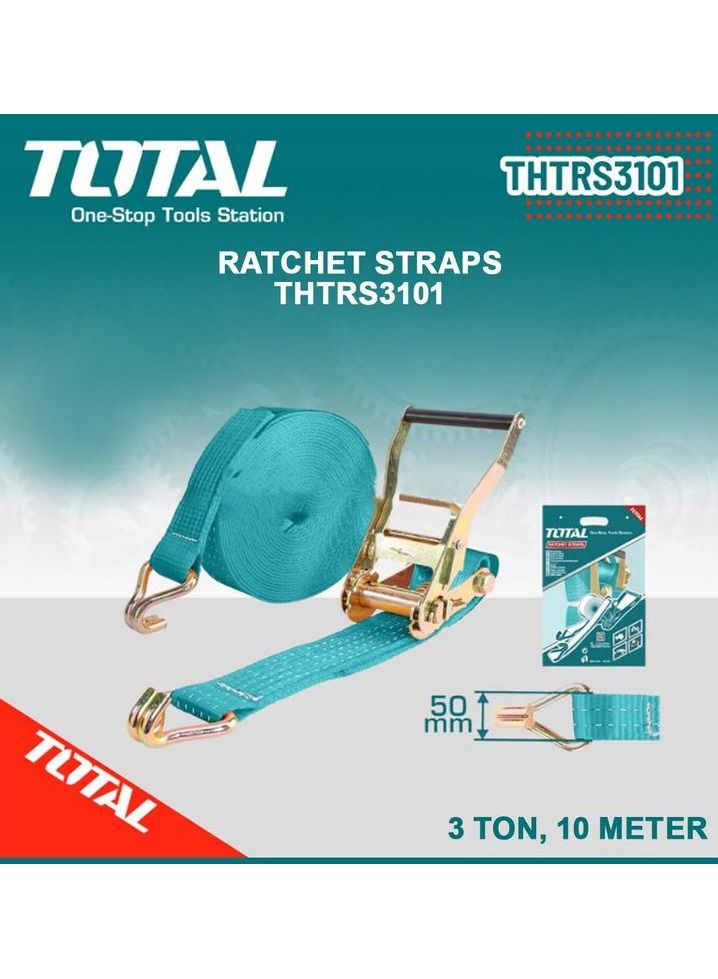 TOTAL THTRS3101 50mm/2" Width Double Hooks, Ratchet Strap  Lashing Belt 3 Ton 10 Meter Length  - Image 1